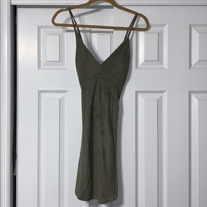 Spaghetti Cross Back Strap Olive Suede Mini Dress